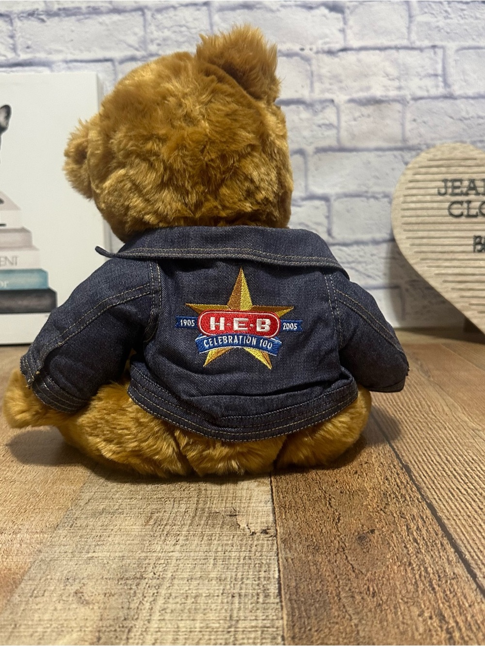 H-E-B Commonweath 2005 100th Anniversary Stuffed Teddy Bear Denim Jacket